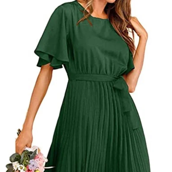 open lace back dress Pleated Georgette Flounce Smock Mini Dress main image 0